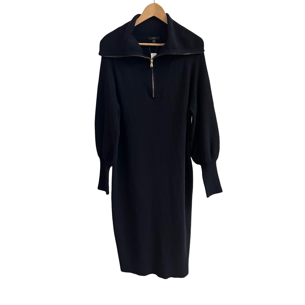 NWT J.Crew Black Merino Wool Alpaca Blend Zip Sweater Midi Sz M Dress BC496